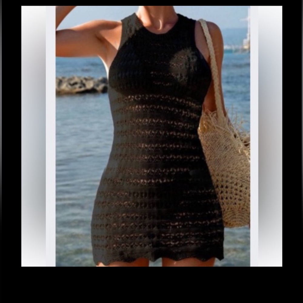 New black backless knit  beach cover up - Picture 4 of 4